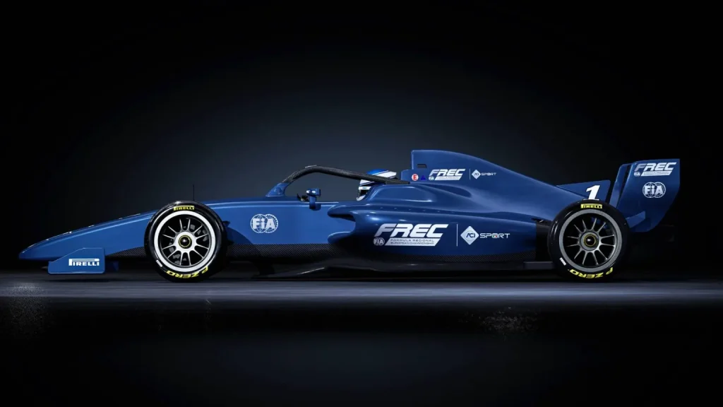 Blue Tatuus Formula Regional single-seater in a studio launch image
