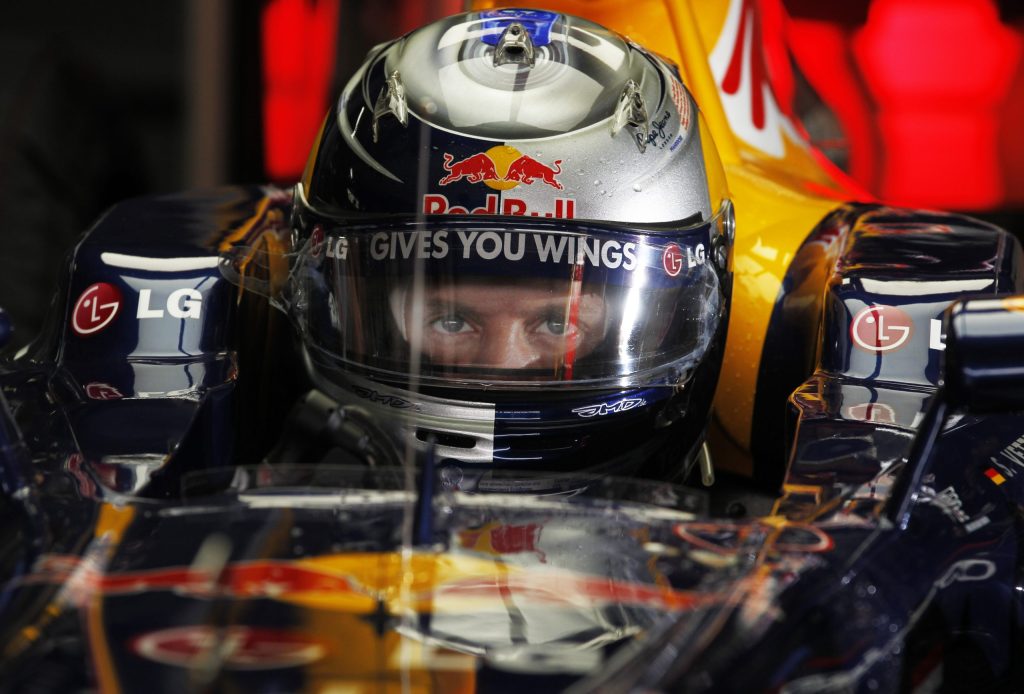 Sebastian Vettel driving the Red Bull RB6 Formula 1 car in 2010
