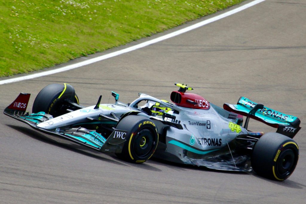 Lewis Hamilton driving the Mercedes-AMG F1 W13 at Imola during the 2022 Emilia Romagna Grand Prix