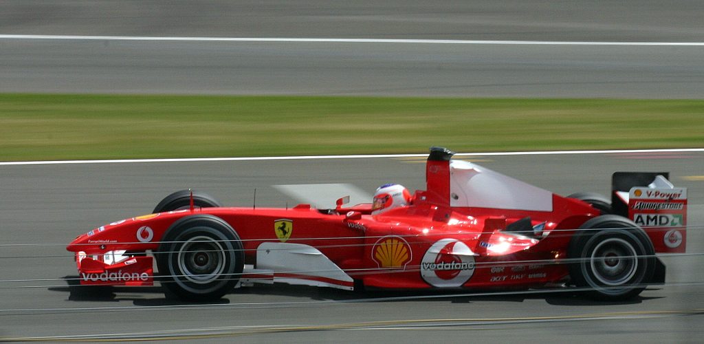 Rubens Barrichello drives the Ferrari F2004 at Silverstone during the 2004 British Grand Prix.