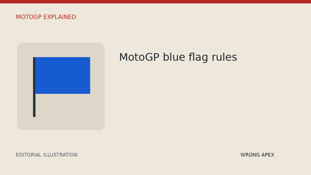 Editorial illustration with a blue flag in a rounded beige panel on the left and a heading on the right.