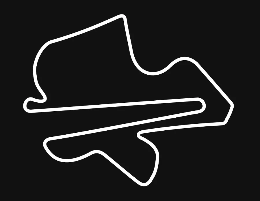 White outline of a race track layout on a black background.