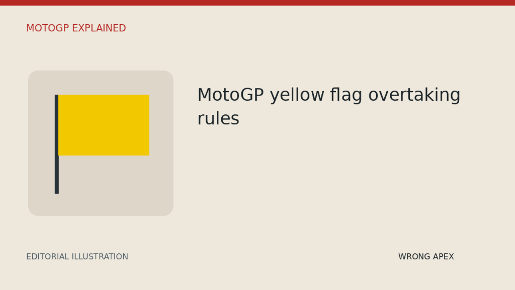 Illustrated yellow flag on a dark pole in a rounded beige panel, with a heading to the right.