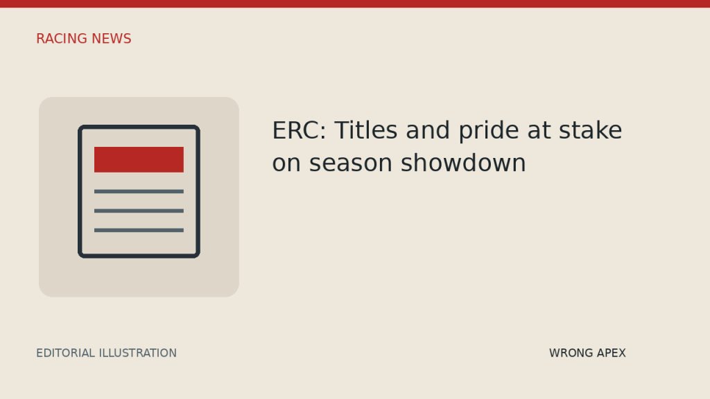Editorial illustration of an abstract motorsport news graphic for ERC: Titles and pride at stake on season showdown
