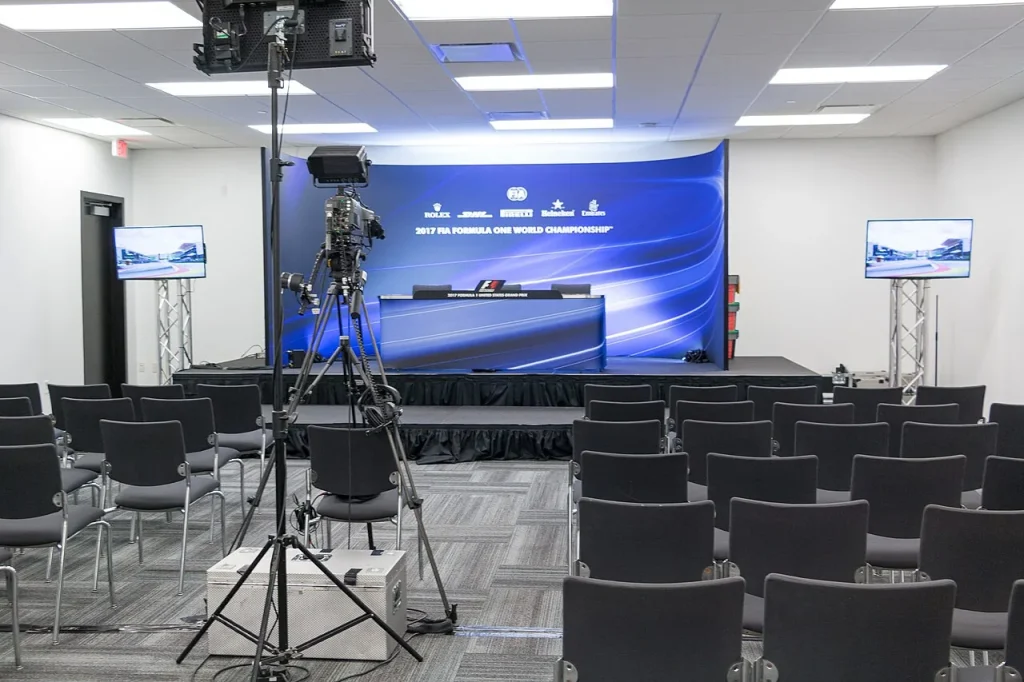 The Formula 1 press conference room at Circuit of the Americas during the 2017 United States Grand Prix.