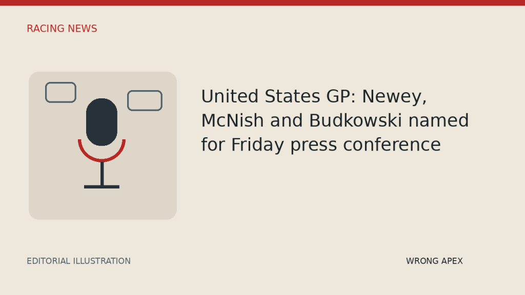 Editorial illustration of a stylised microphone and speech bubbles for United States GP: Newey, McNish and Budkowski named for Friday press conference